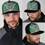 New Zealand Maori Rugby Mesh Trucker Cap Aotearoa Koru Geometric - Naturalistic Green
