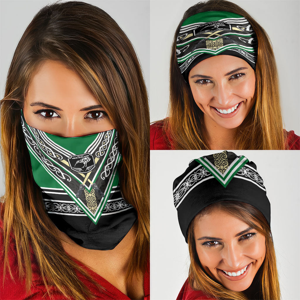 New Zealand Maori Rugby Neck Gaiter Aotearoa Koru Geometric - Naturalistic Green