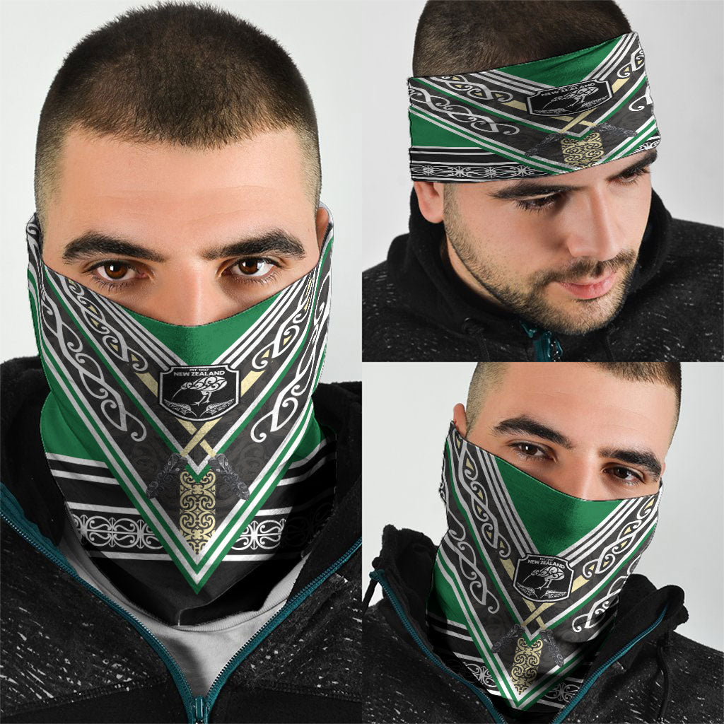 New Zealand Maori Rugby Neck Gaiter Aotearoa Koru Geometric - Naturalistic Green