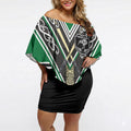 New Zealand Maori Rugby Custom Off Shoulder Short Dress Aotearoa Koru Geometric - Naturalistic Green