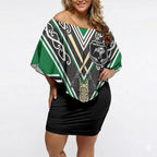 New Zealand Maori Rugby Custom Off Shoulder Short Dress Aotearoa Koru Geometric - Naturalistic Green