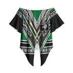New Zealand Maori Rugby Custom Off Shoulder Wrap Waist Top Aotearoa Koru Geometric - Naturalistic Green