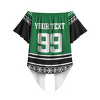 New Zealand Maori Rugby Custom Off Shoulder Wrap Waist Top Aotearoa Koru Geometric - Naturalistic Green