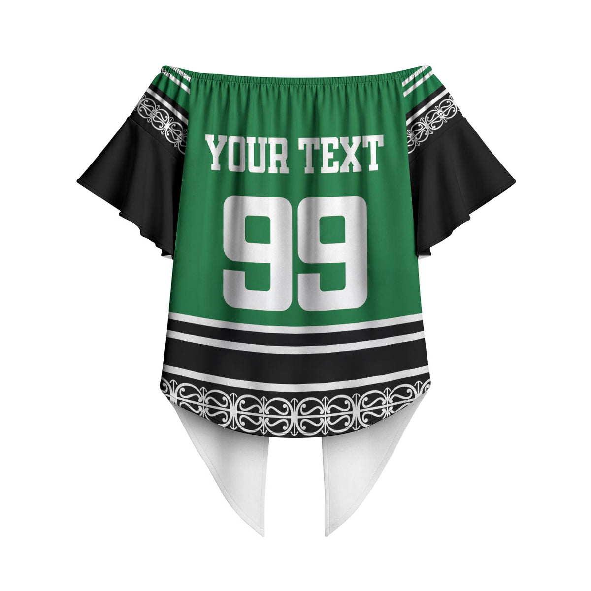 New Zealand Maori Rugby Custom Off Shoulder Wrap Waist Top Aotearoa Koru Geometric - Naturalistic Green