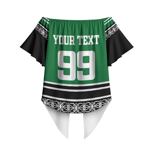 New Zealand Maori Rugby Custom Off Shoulder Wrap Waist Top Aotearoa Koru Geometric - Naturalistic Green