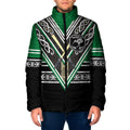 New Zealand Maori Rugby Custom Padded Jacket Aotearoa Koru Geometric - Naturalistic Green