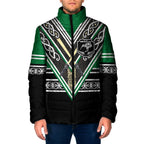 New Zealand Maori Rugby Custom Padded Jacket Aotearoa Koru Geometric - Naturalistic Green