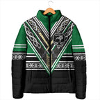 New Zealand Maori Rugby Custom Padded Jacket Aotearoa Koru Geometric - Naturalistic Green