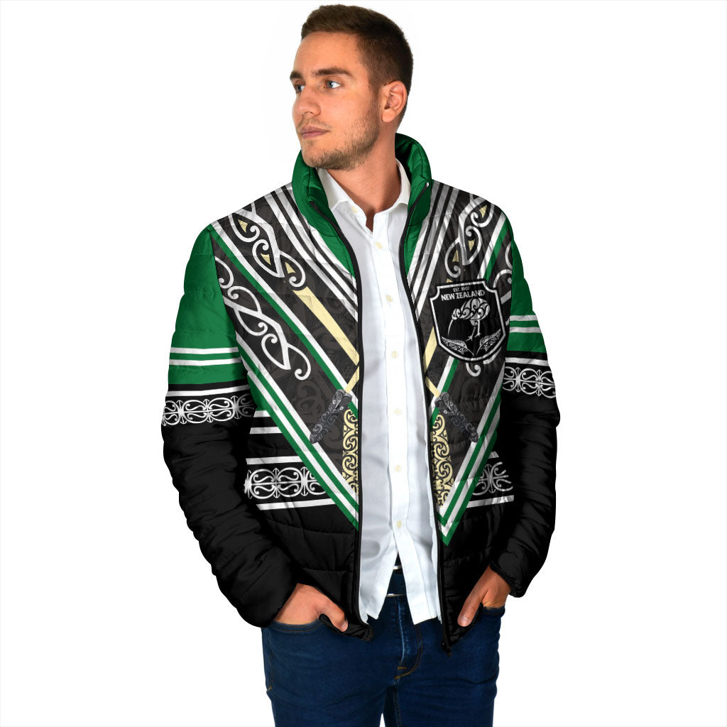 New Zealand Maori Rugby Custom Padded Jacket Aotearoa Koru Geometric - Naturalistic Green