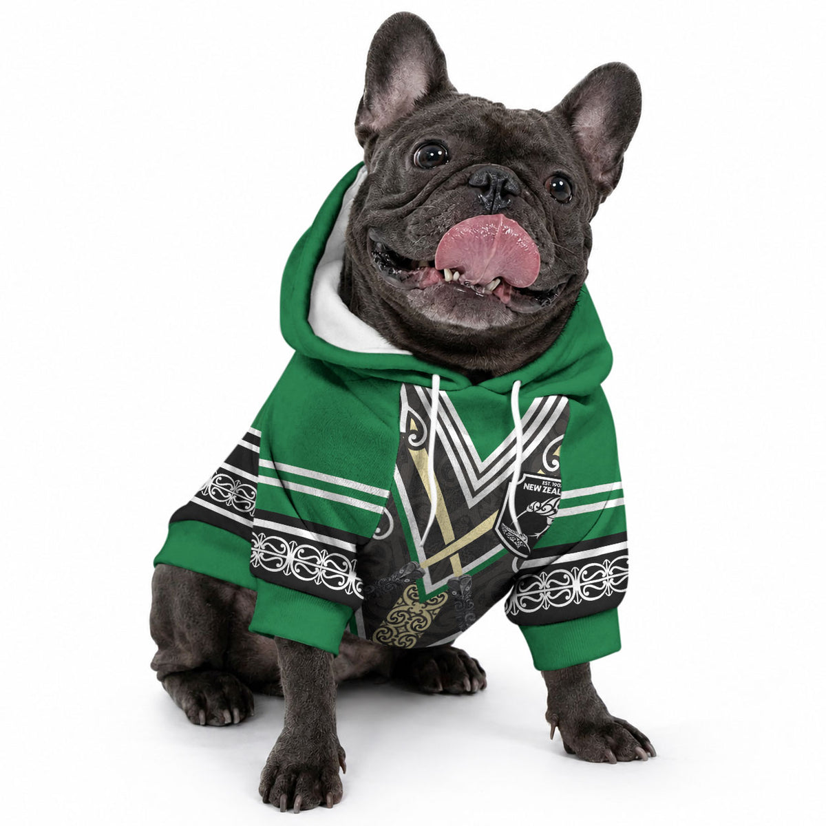 New Zealand Maori Rugby Custom Pet Hoodie Aotearoa Koru Geometric - Naturalistic Green