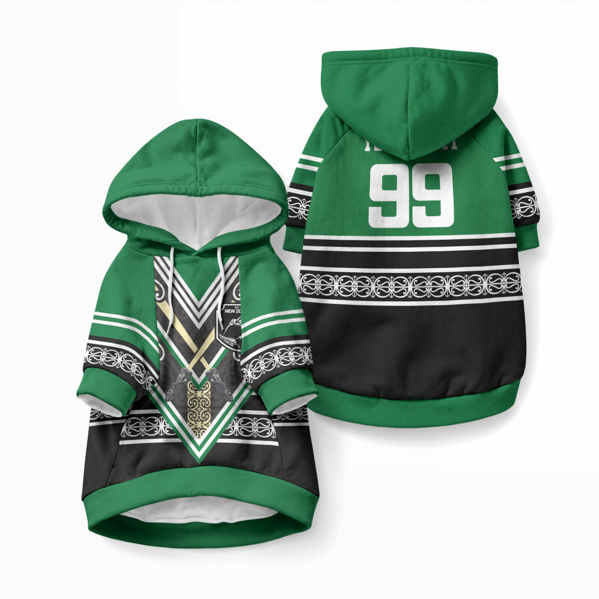 New Zealand Maori Rugby Custom Pet Hoodie Aotearoa Koru Geometric - Naturalistic Green