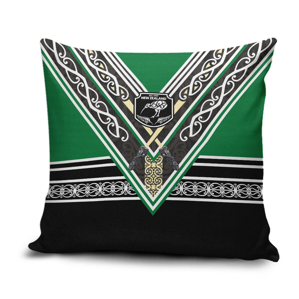 New Zealand Maori Rugby Pillow Cover Aotearoa Koru Geometric - Naturalistic Green
