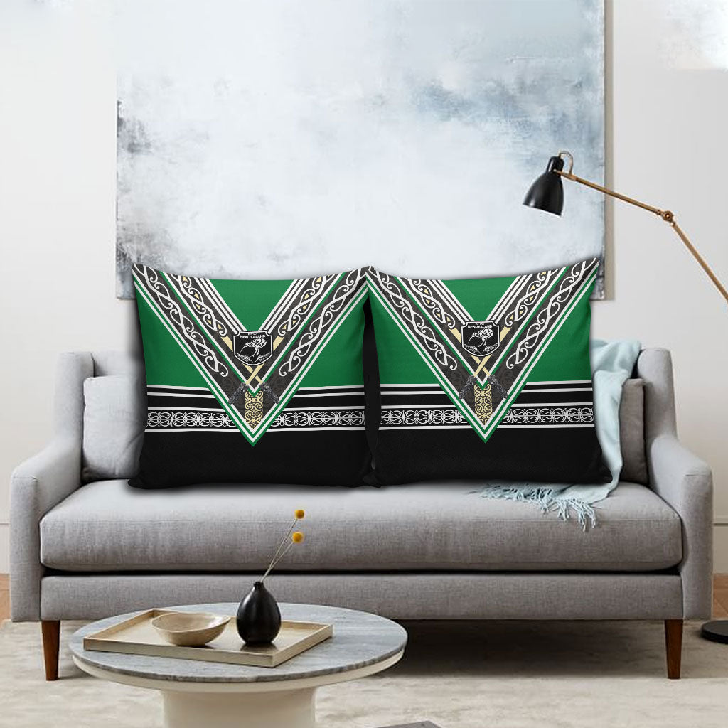 New Zealand Maori Rugby Pillow Cover Aotearoa Koru Geometric - Naturalistic Green