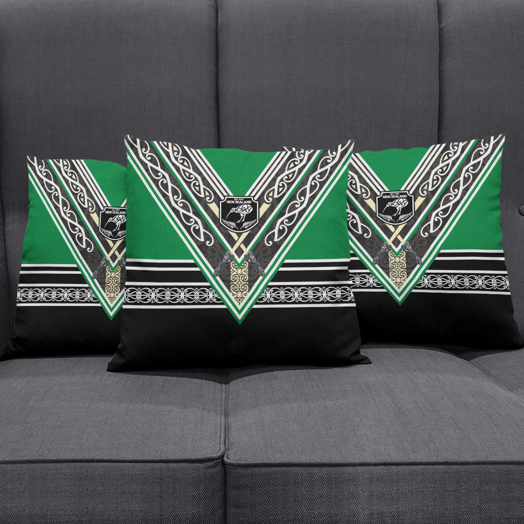 New Zealand Maori Rugby Pillow Cover Aotearoa Koru Geometric - Naturalistic Green