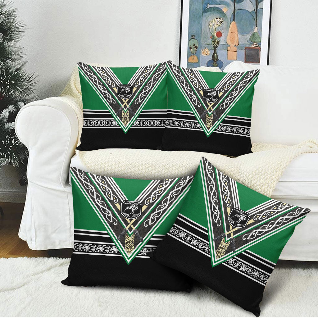 New Zealand Maori Rugby Pillow Cover Aotearoa Koru Geometric - Naturalistic Green