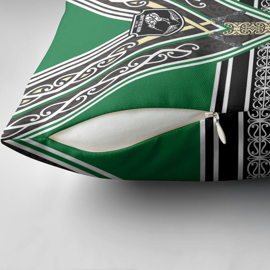 New Zealand Maori Rugby Pillow Cover Aotearoa Koru Geometric - Naturalistic Green
