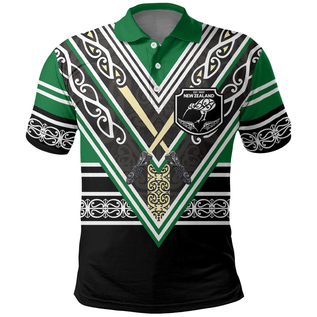 New Zealand Maori Rugby Custom Polo Shirt Aotearoa Koru Geometric - Naturalistic Green