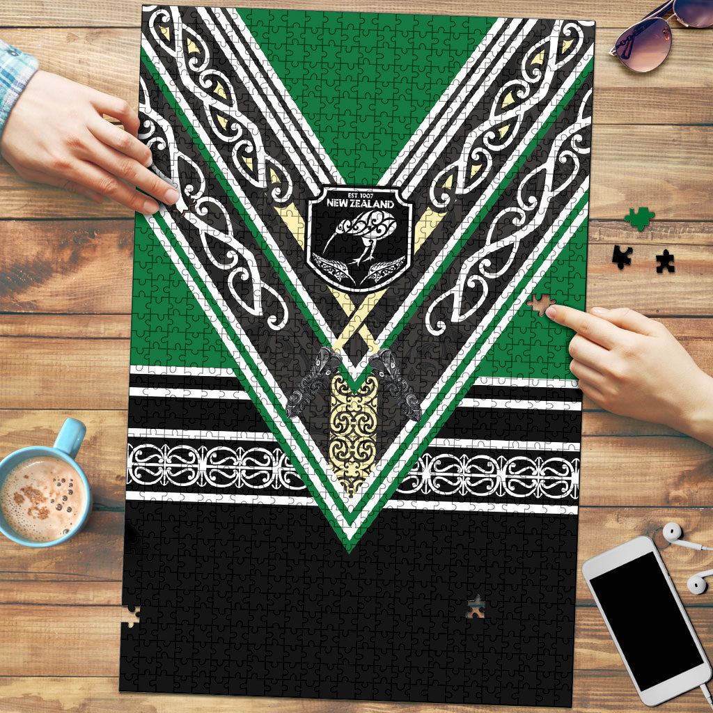 New Zealand Maori Rugby Puzzle Aotearoa Koru Geometric - Naturalistic Green