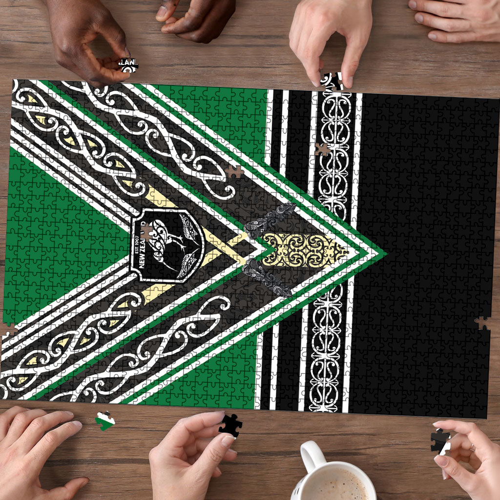 New Zealand Maori Rugby Puzzle Aotearoa Koru Geometric - Naturalistic Green