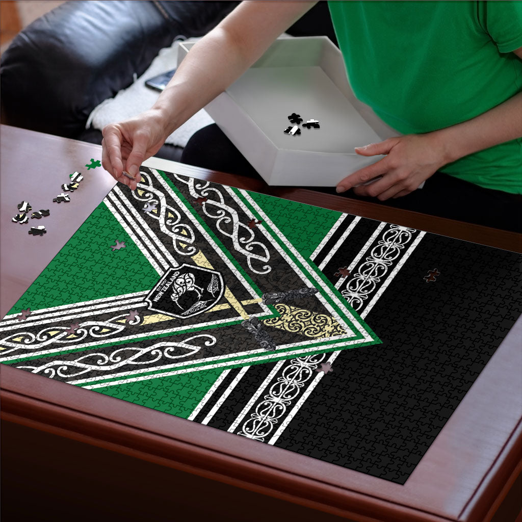 New Zealand Maori Rugby Puzzle Aotearoa Koru Geometric - Naturalistic Green
