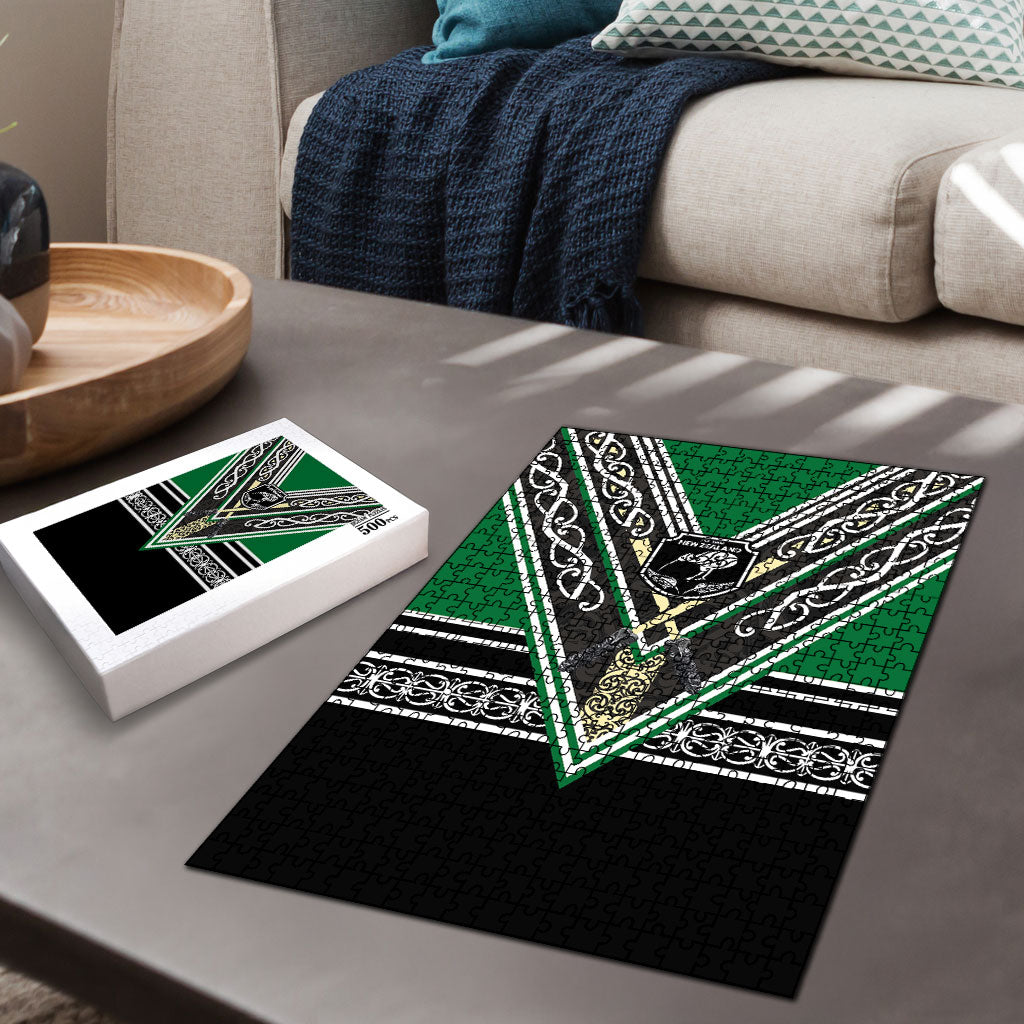 New Zealand Maori Rugby Puzzle Aotearoa Koru Geometric - Naturalistic Green
