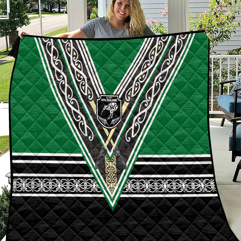 New Zealand Maori Rugby Quilt Aotearoa Koru Geometric - Naturalistic Green