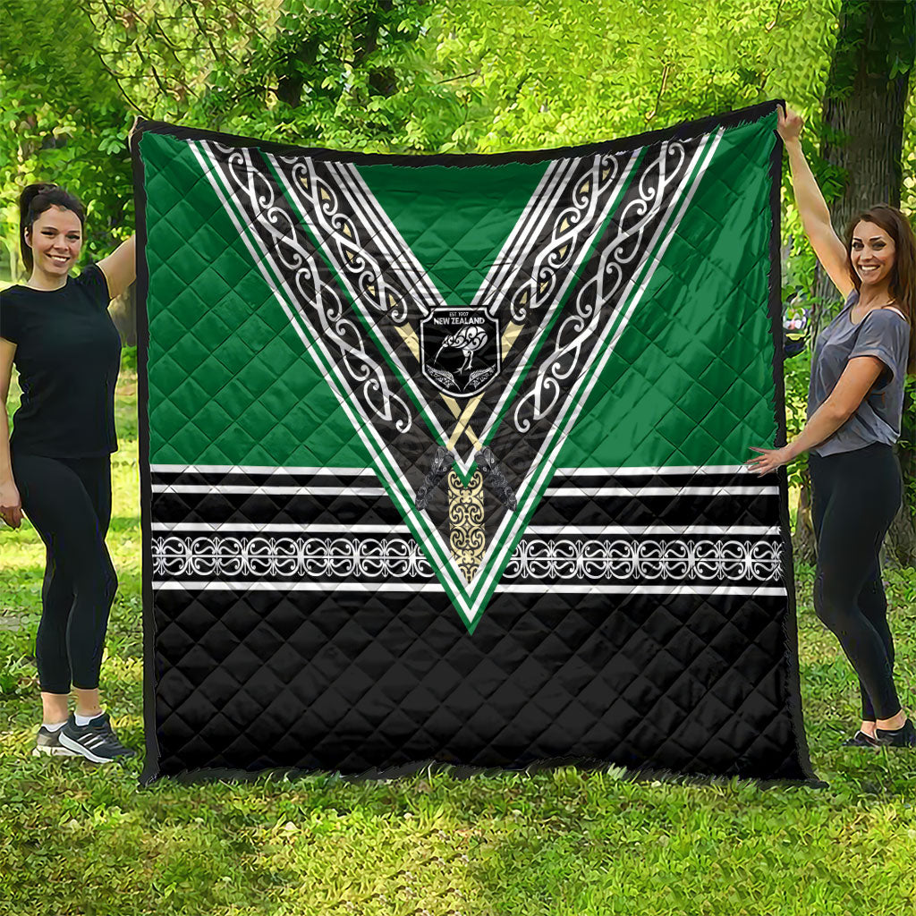 New Zealand Maori Rugby Quilt Aotearoa Koru Geometric - Naturalistic Green
