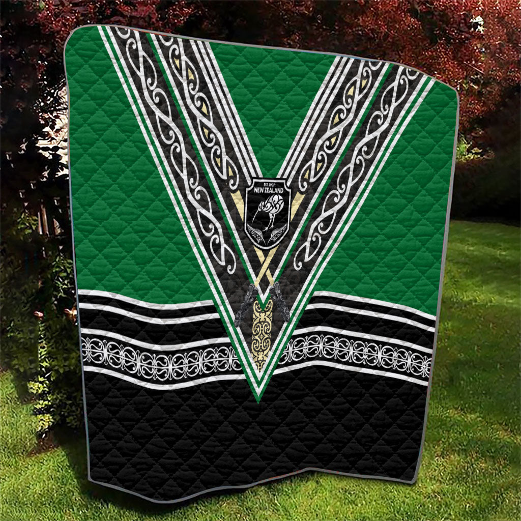 New Zealand Maori Rugby Quilt Aotearoa Koru Geometric - Naturalistic Green