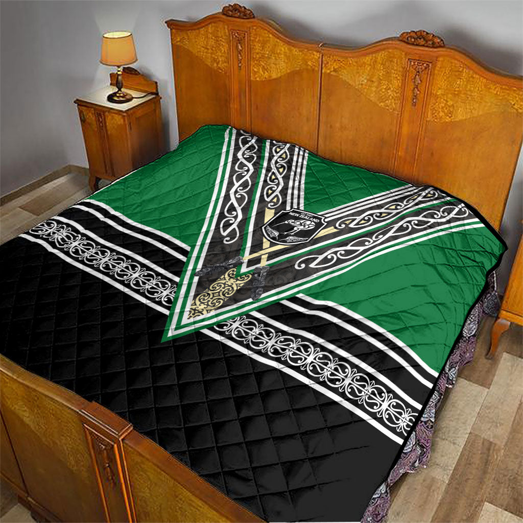 New Zealand Maori Rugby Quilt Aotearoa Koru Geometric - Naturalistic Green