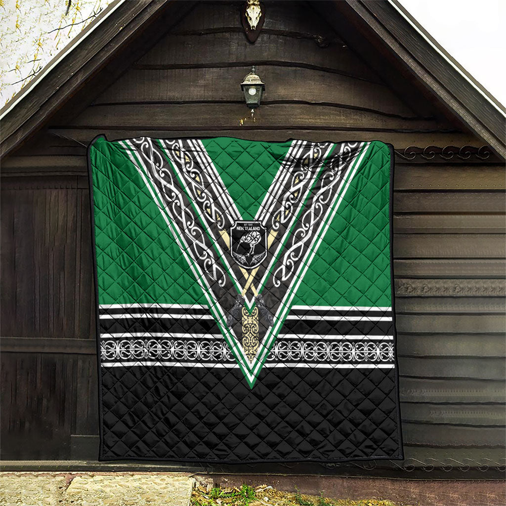 New Zealand Maori Rugby Quilt Aotearoa Koru Geometric - Naturalistic Green
