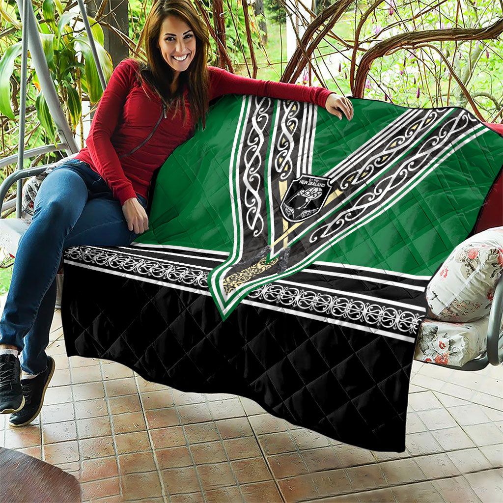 New Zealand Maori Rugby Quilt Aotearoa Koru Geometric - Naturalistic Green