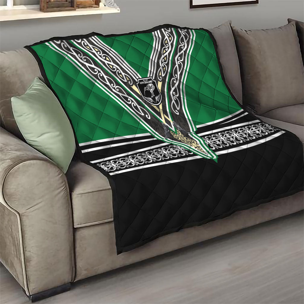 New Zealand Maori Rugby Quilt Aotearoa Koru Geometric - Naturalistic Green