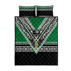 New Zealand Maori Rugby Quilt Bed Set Aotearoa Koru Geometric - Naturalistic Green