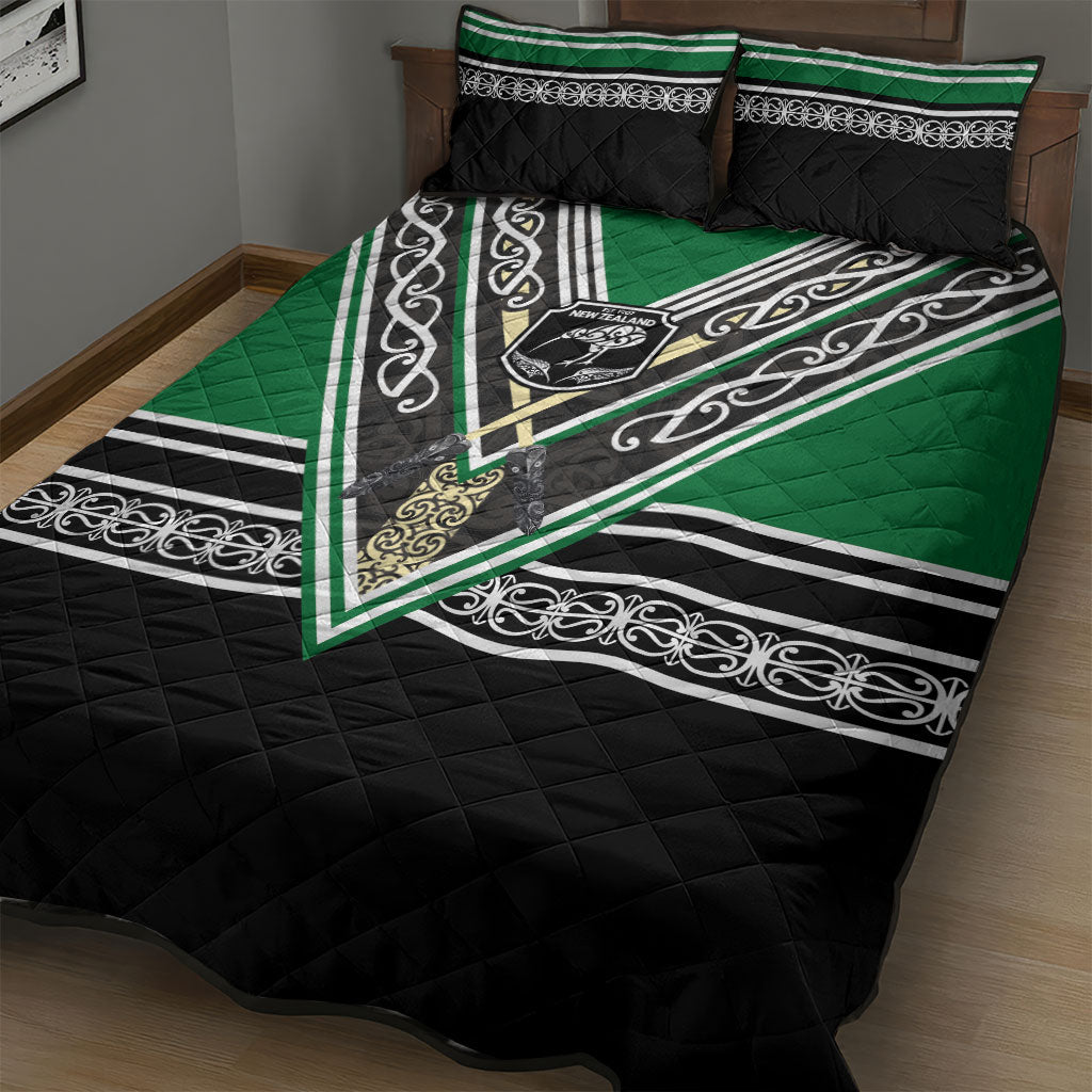 New Zealand Maori Rugby Quilt Bed Set Aotearoa Koru Geometric - Naturalistic Green