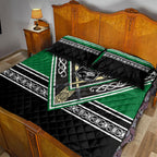 New Zealand Maori Rugby Quilt Bed Set Aotearoa Koru Geometric - Naturalistic Green