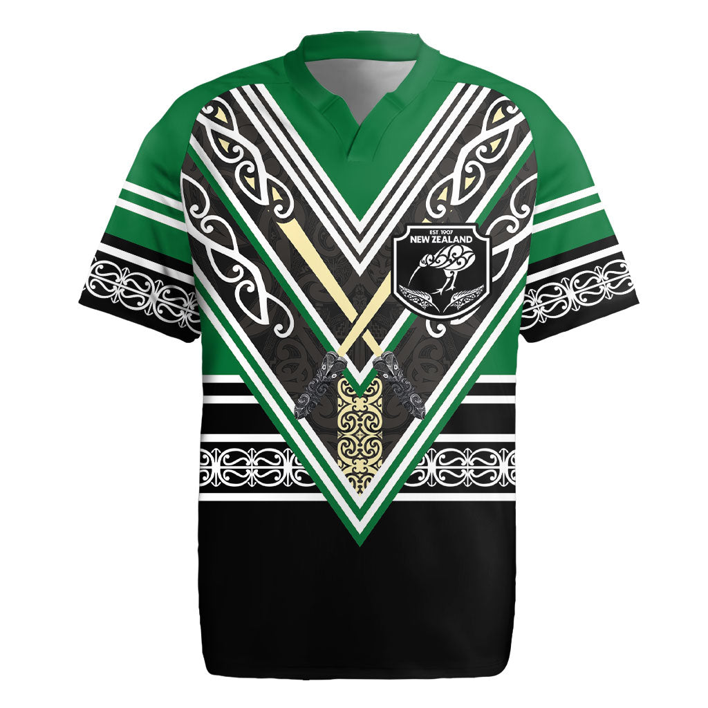 New Zealand Maori Rugby Custom Rugby Jersey Aotearoa Koru Geometric - Naturalistic Green
