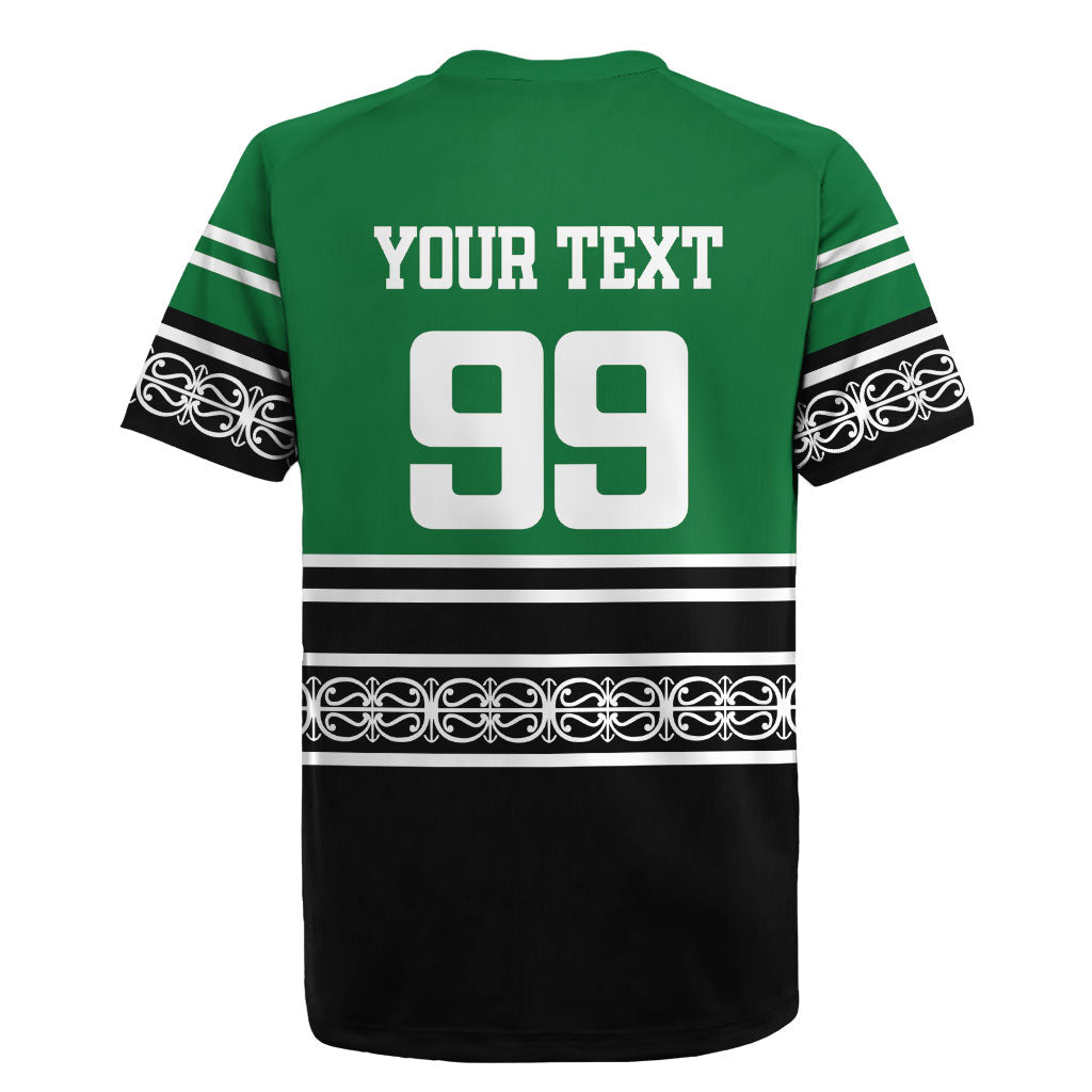 New Zealand Maori Rugby Custom Rugby Jersey Aotearoa Koru Geometric - Naturalistic Green