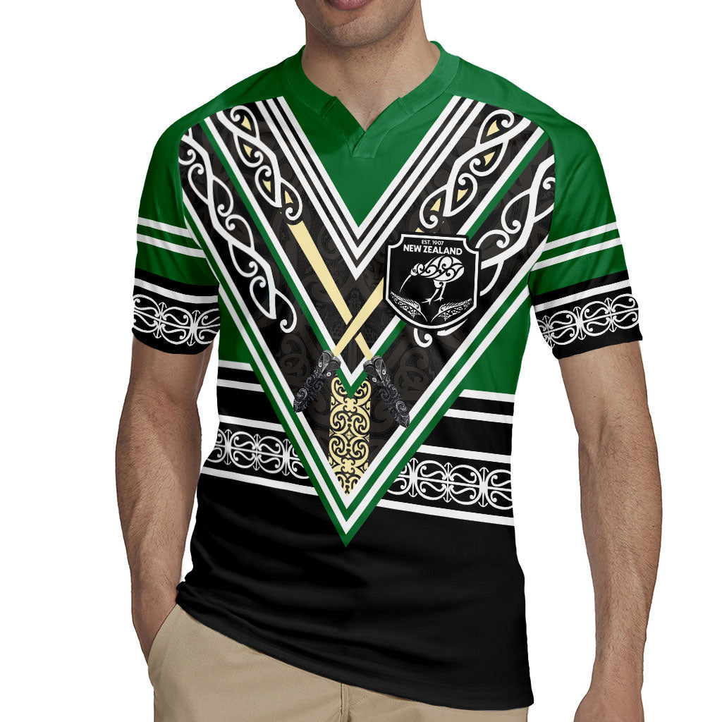 New Zealand Maori Rugby Custom Rugby Jersey Aotearoa Koru Geometric - Naturalistic Green