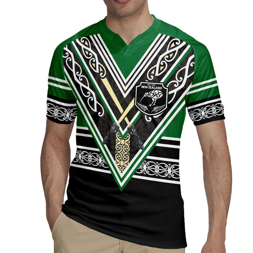 New Zealand Maori Rugby Custom Rugby Jersey Aotearoa Koru Geometric - Naturalistic Green