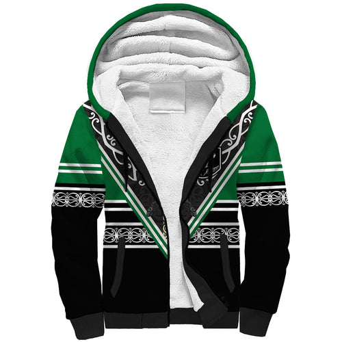 New Zealand Maori Rugby Custom Sherpa Hoodie Aotearoa Koru Geometric - Naturalistic Green