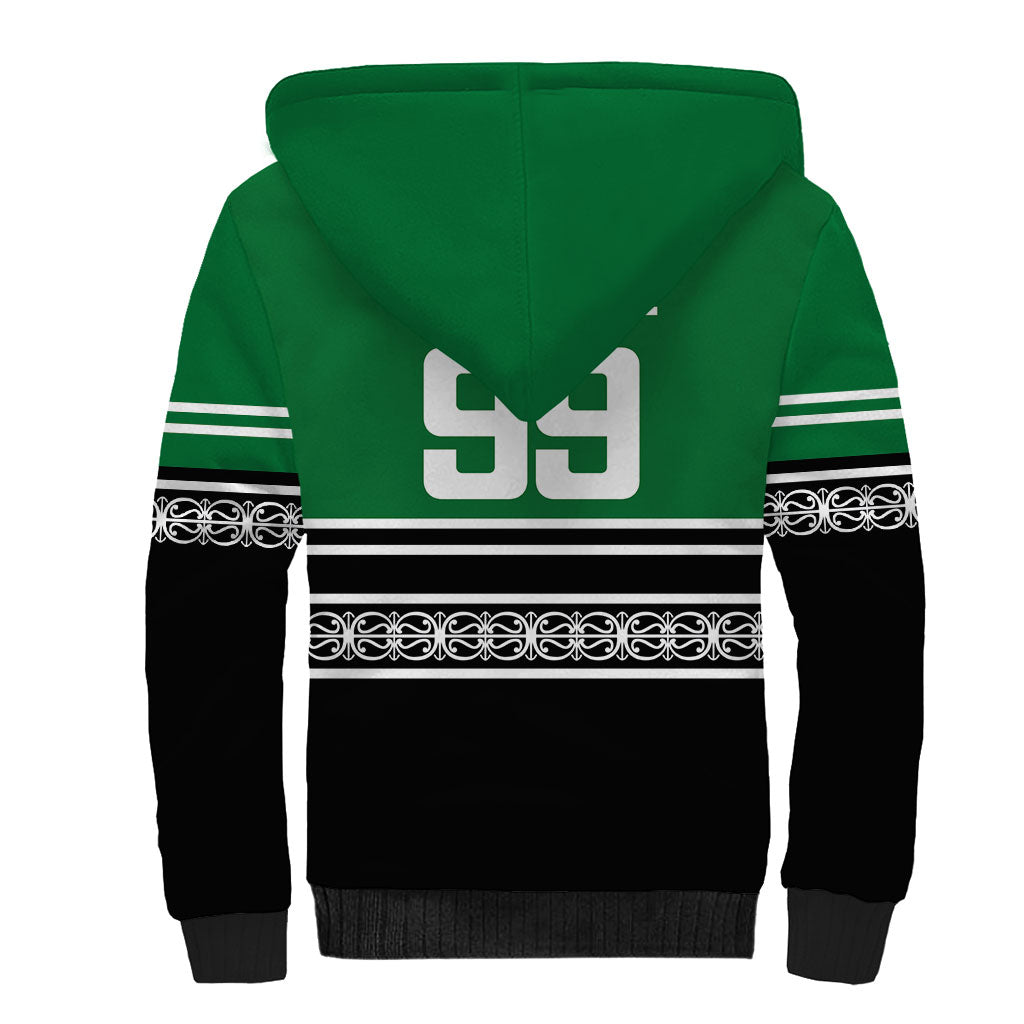 New Zealand Maori Rugby Custom Sherpa Hoodie Aotearoa Koru Geometric - Naturalistic Green