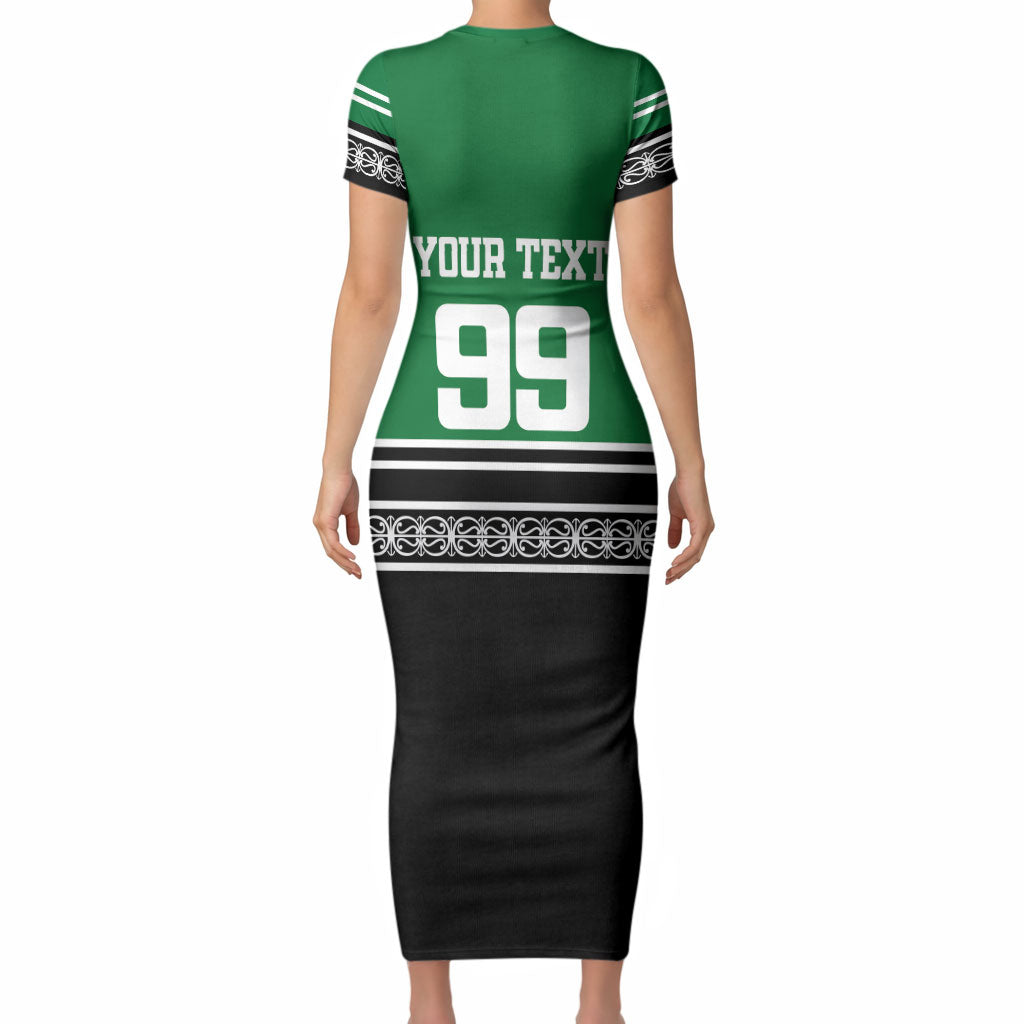 New Zealand Maori Rugby Custom Short Sleeve Bodycon Dress Aotearoa Koru Geometric - Naturalistic Green