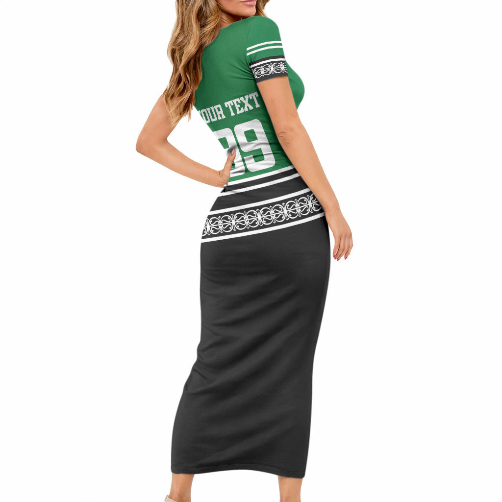 New Zealand Maori Rugby Custom Short Sleeve Bodycon Dress Aotearoa Koru Geometric - Naturalistic Green