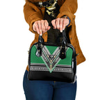 New Zealand Maori Rugby Shoulder Handbag Aotearoa Koru Geometric - Naturalistic Green