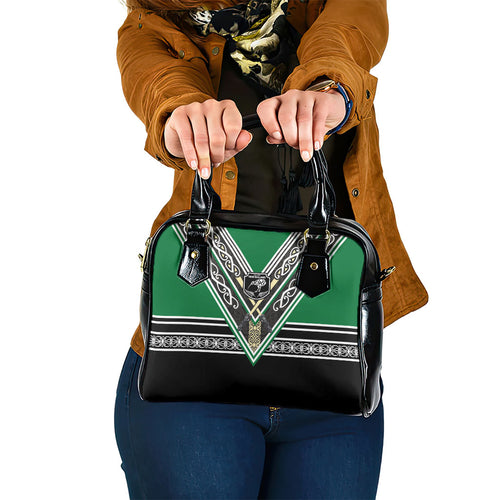 New Zealand Maori Rugby Shoulder Handbag Aotearoa Koru Geometric - Naturalistic Green