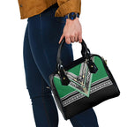 New Zealand Maori Rugby Shoulder Handbag Aotearoa Koru Geometric - Naturalistic Green