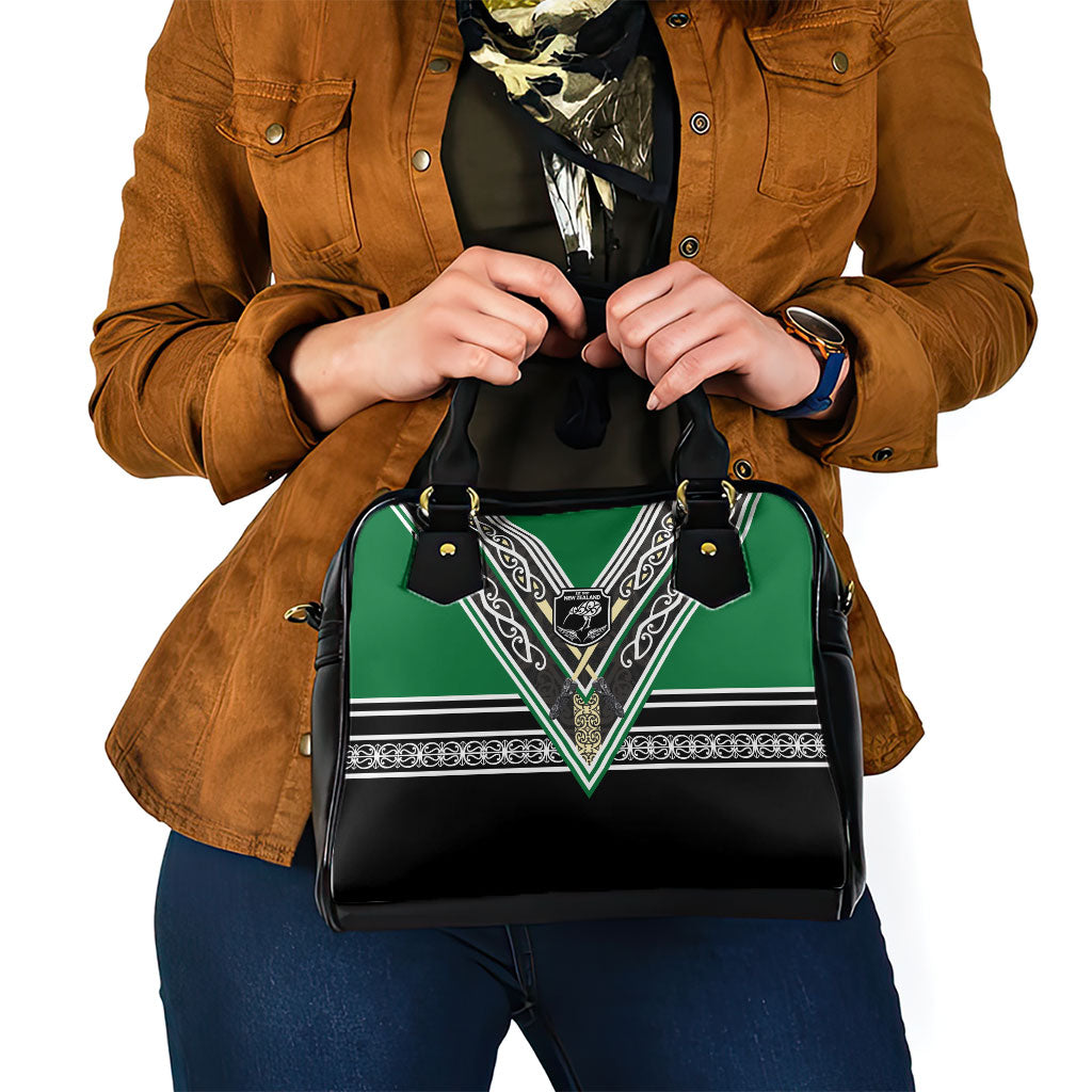 New Zealand Maori Rugby Shoulder Handbag Aotearoa Koru Geometric - Naturalistic Green