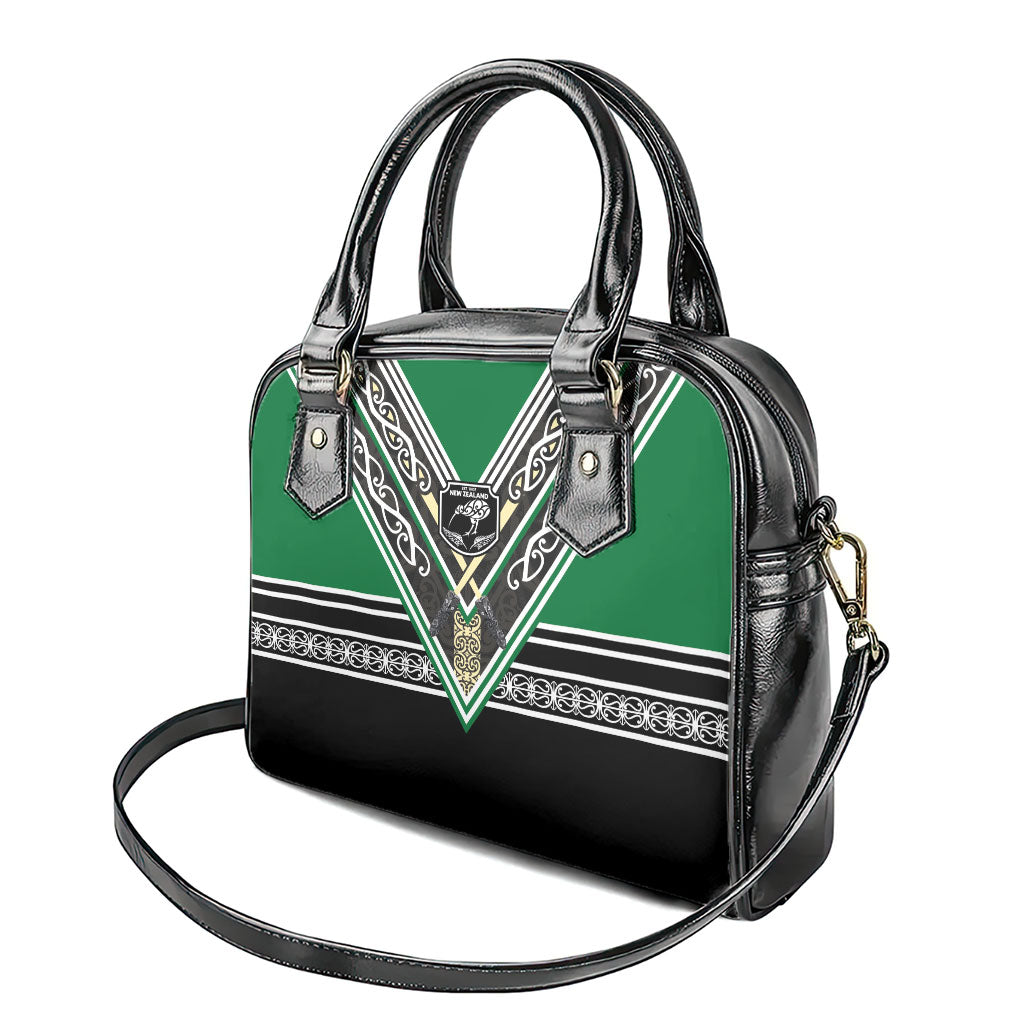 New Zealand Maori Rugby Shoulder Handbag Aotearoa Koru Geometric - Naturalistic Green
