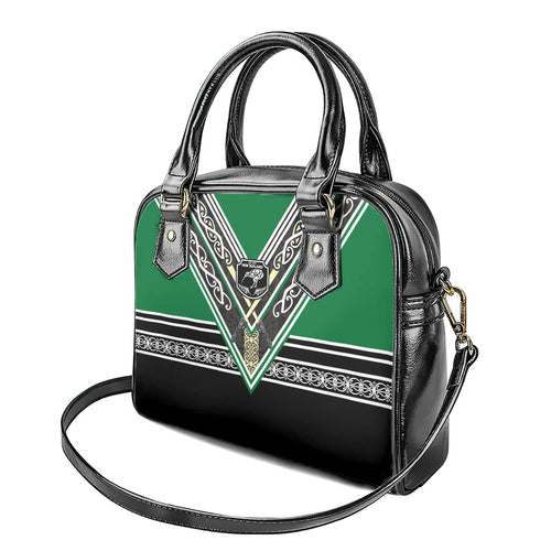 New Zealand Maori Rugby Shoulder Handbag Aotearoa Koru Geometric - Naturalistic Green