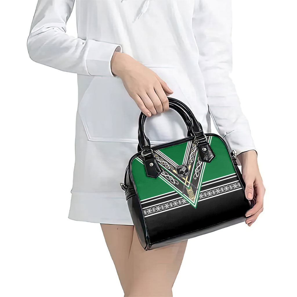 New Zealand Maori Rugby Shoulder Handbag Aotearoa Koru Geometric - Naturalistic Green